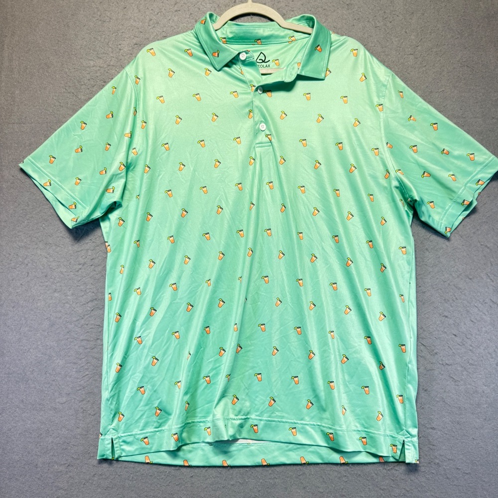 DEOLAX Mens XL Mint‎ Green Cocktail Print Short Sleeve Golf Polo Shirt
